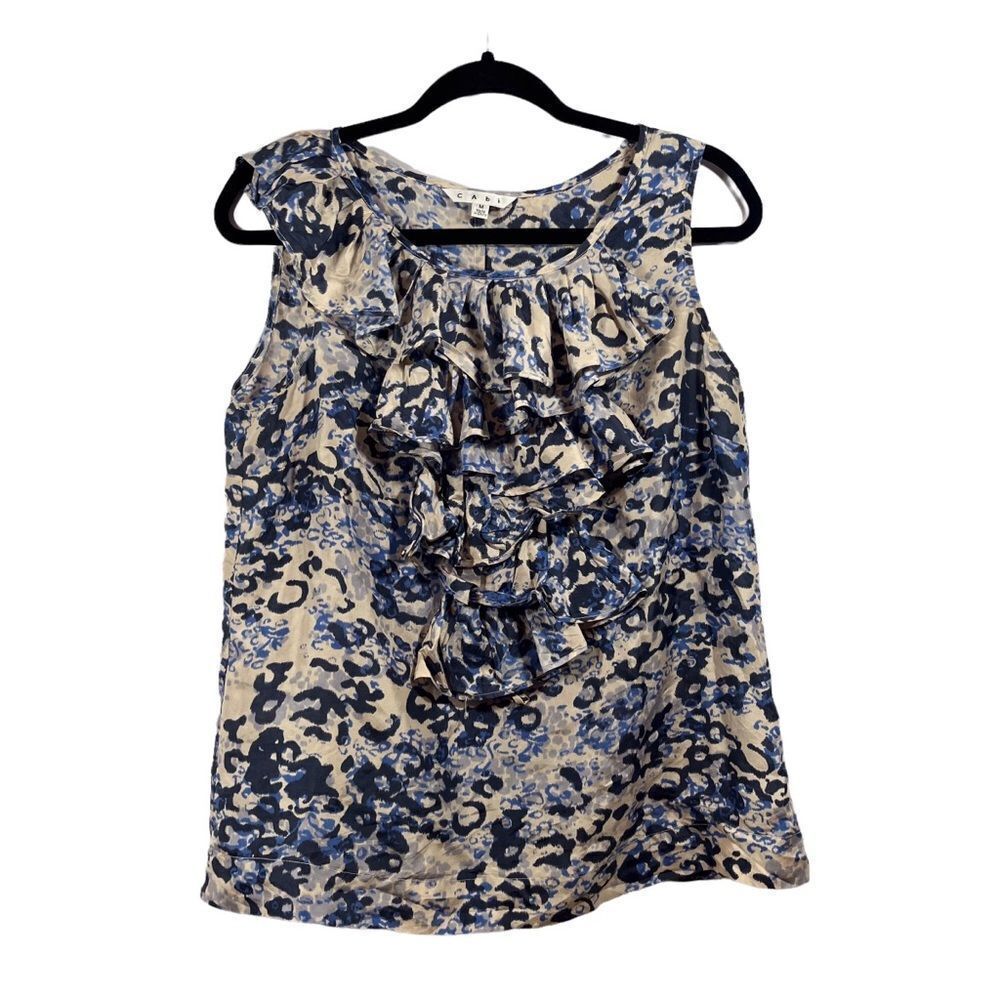 Cabi silk sleeveless cascading ruffle top
